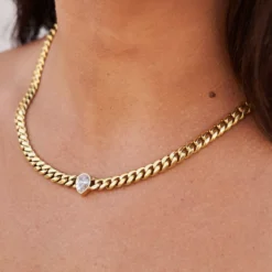 Pear Cut Stone Miami Cuban Necklace - Gold 9 Pear Cut Stone Miami Cuban Necklace - Gold -Fashion Jewelry Discount Store 0003BE48 A7B3 4F4A 8050 E7D71746D7D7