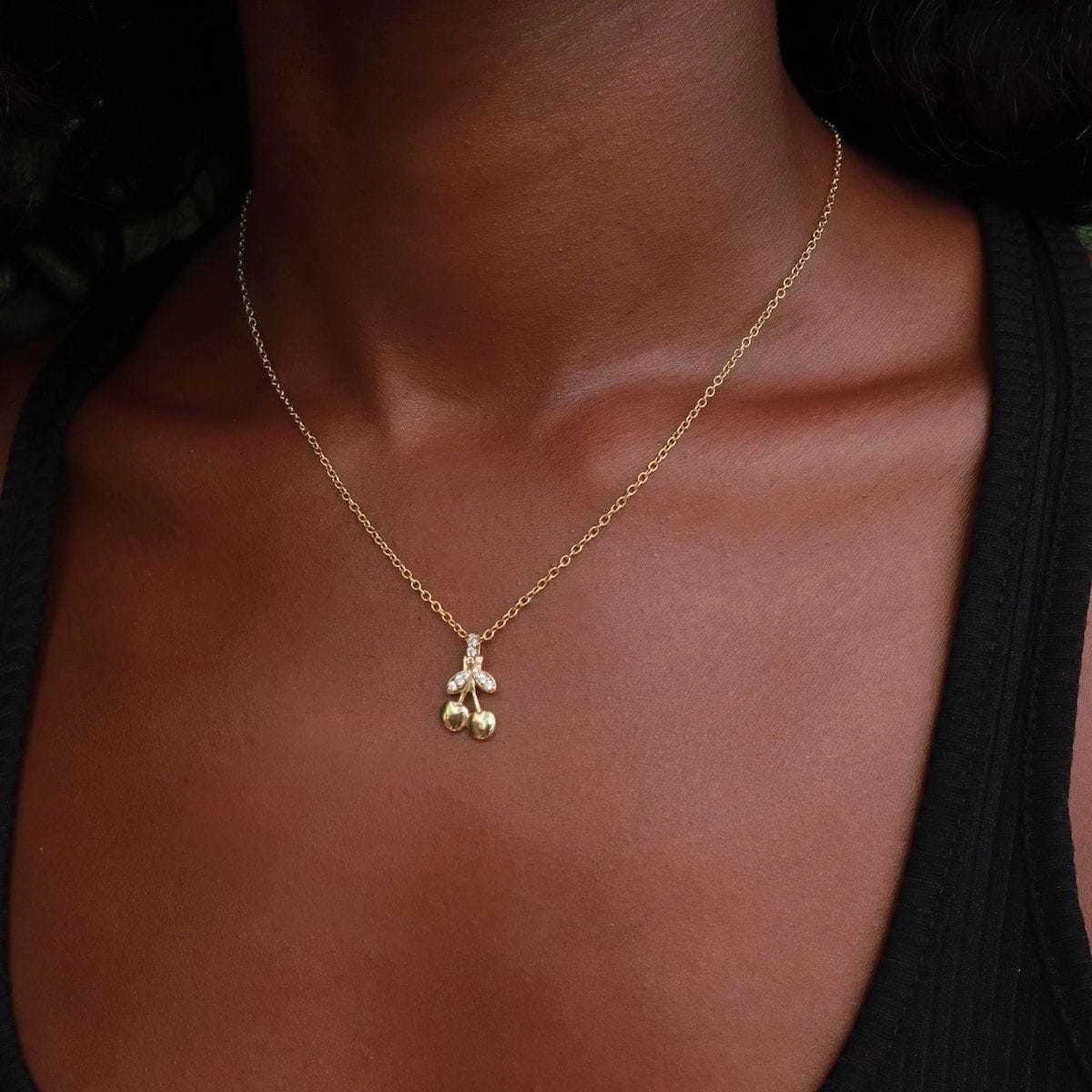 Solid Gold Micro Cherry Pendant 1 Solid Gold Micro Cherry Pendant