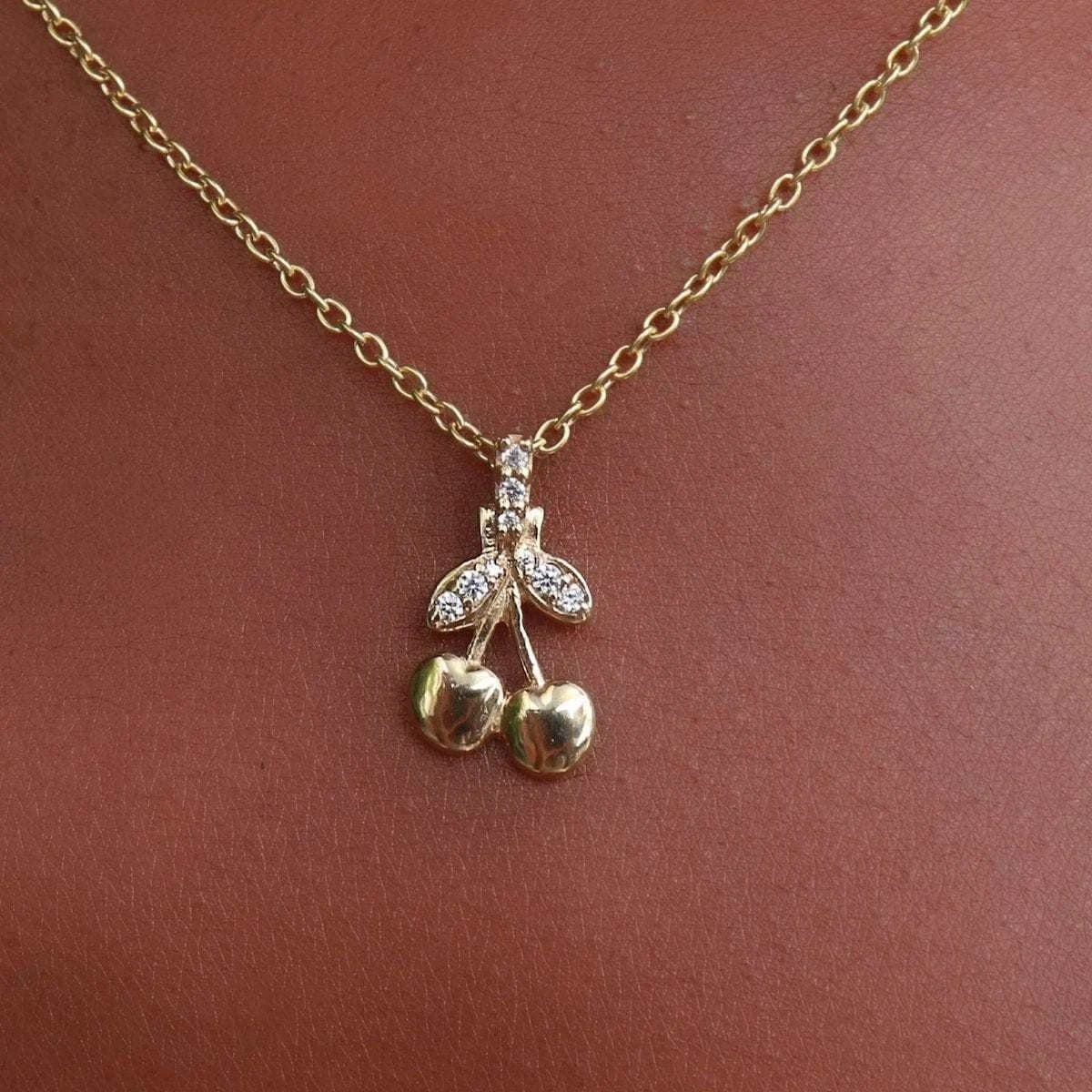 Solid Gold Micro Cherry Pendant 2 Solid Gold Micro Cherry Pendant - Image 2