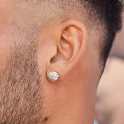 10mm Pave Set Stud Earrings In White Gold