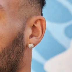 10mm Pave Set Stud Earrings In Yellow Gold