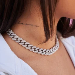 Diamond Cuban Link Choker + Anklet Bundle In White Gold - 12mm