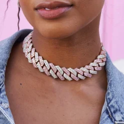 Diamond Cuban Prong Choker In Rose/White Gold - 19mm