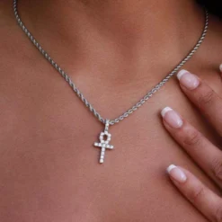 Solid White Gold Micro Ankh Cross