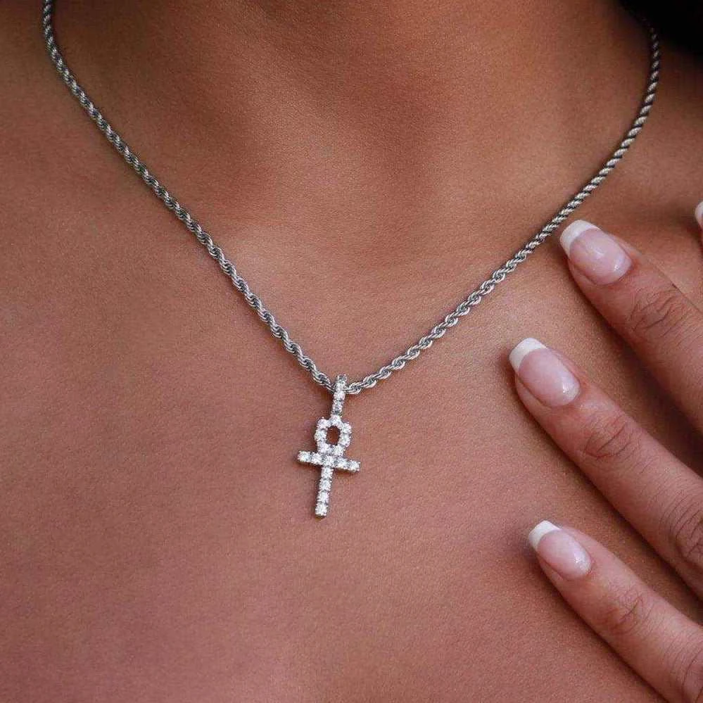 Solid White Gold Micro Ankh Cross 1 Solid White Gold Micro Ankh Cross