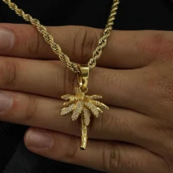 18k Vermeil Iced Palm Tree -Fashion Jewelry Discount Store 18k vermeil iced palm tree gld men the gld shop 1