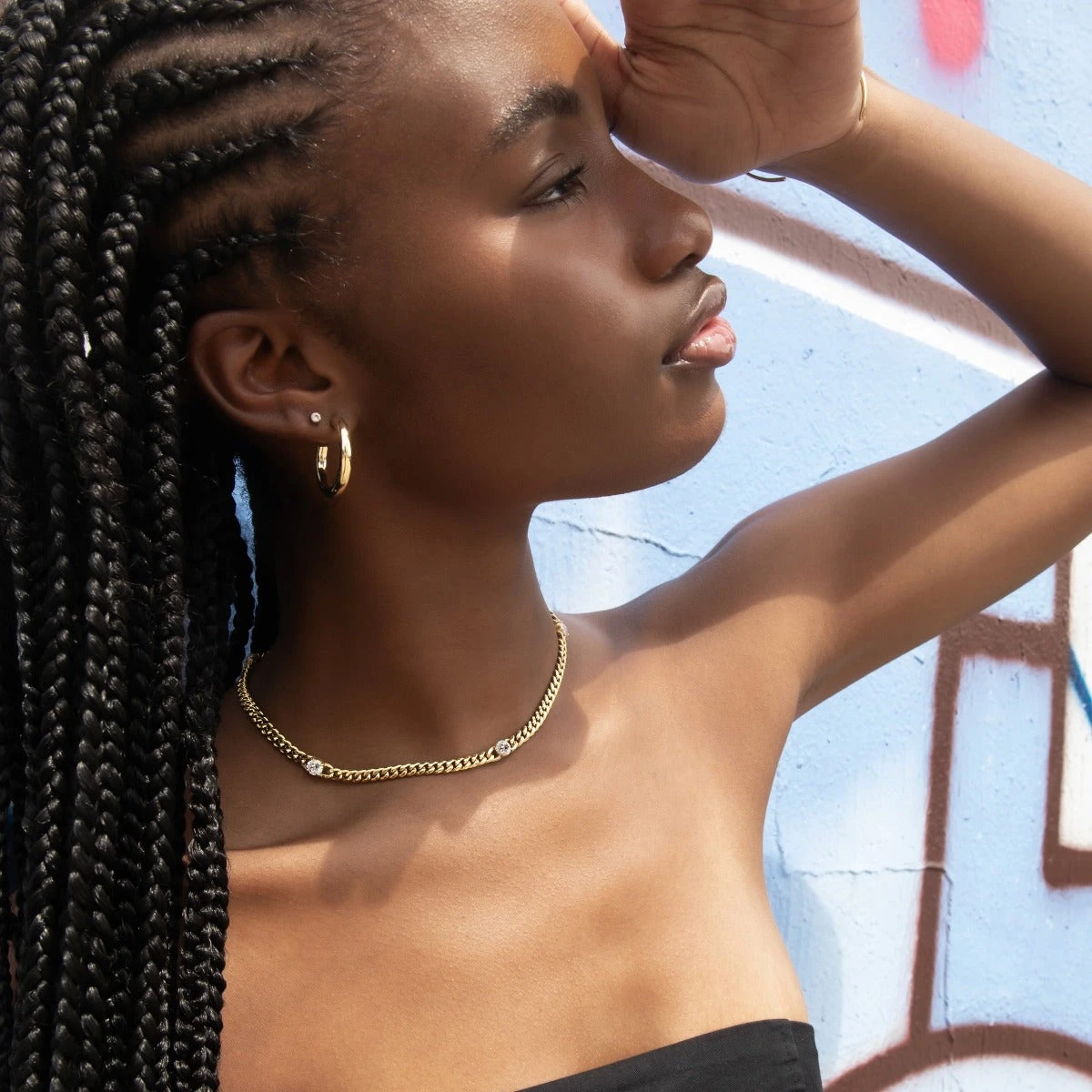 Round Stone Station Cuban Necklace In Yellow Gold 4 Round Stone Station Cuban Necklace In Yellow Gold - Image 4