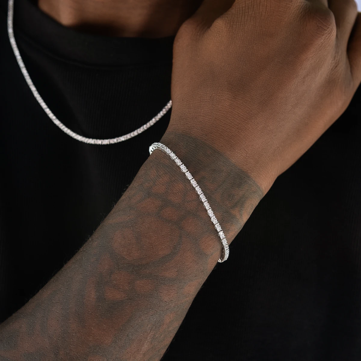 Diamond Tennis Chain + Bracelet Bundle In White Gold- 2mm 7 Diamond Tennis Chain + Bracelet Bundle In White Gold- 2mm - Image 7