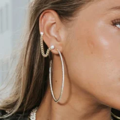 Connected Earring And Large Eternity Hoops Set