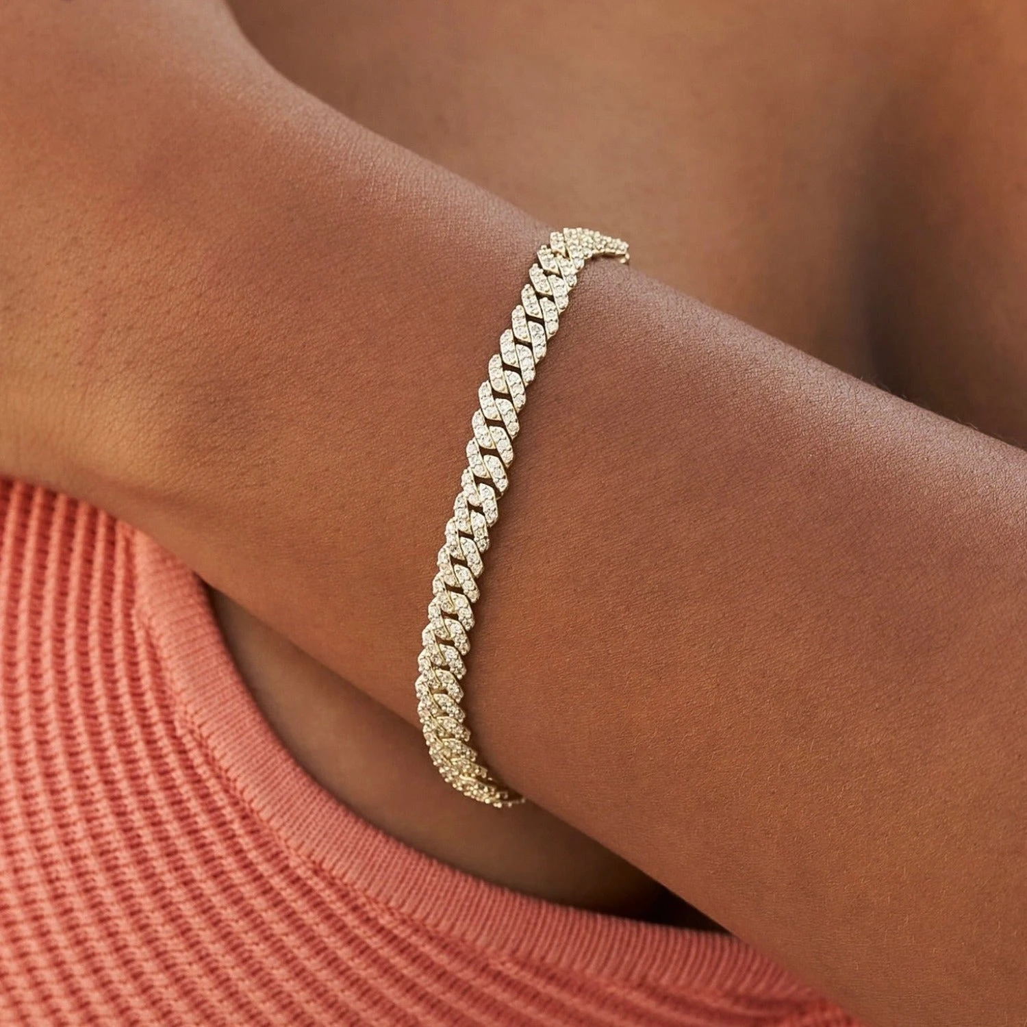 Micro Diamond Prong Necklace + Bracelet Bundle In Yellow Gold - 6mm 3 Micro Diamond Prong Necklace + Bracelet Bundle In Yellow Gold - 6mm - Image 3