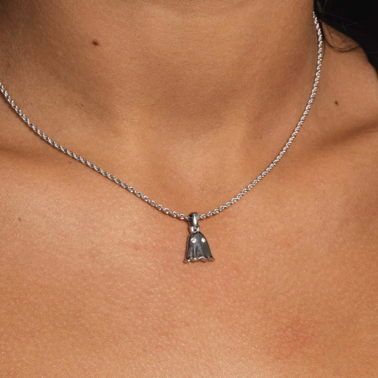 Solid White Gold Micro Ghost Pendant 1 Solid White Gold Micro Ghost Pendant