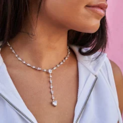 Heart Drop Necklace In White Gold