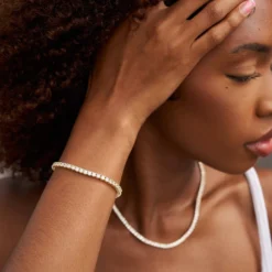 Tennis Necklace + Bracelet Bundle Yellow Gold - 3mm -Fashion Jewelry Discount Store 3mmroundcuttennisbundleinyg