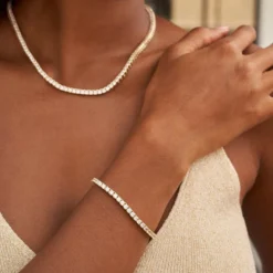 Tennis Necklace + Bracelet Bundle Yellow Gold - 3mm -Fashion Jewelry Discount Store 3mmroundcuttennisinygbundle