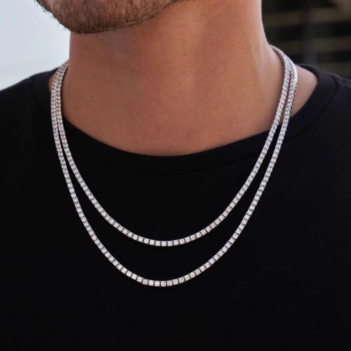 Diamond Tennis Necklaces Bundle In White Gold- 3mm 1 Diamond Tennis Necklaces Bundle In White Gold- 3mm