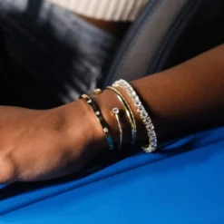 Open Cuff Bracelet With Round Cut Stones - Yellow Gold -Fashion Jewelry Discount Store 5C11E26E C1EB 42A7 8DE5 73759C90002C