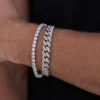 12mm Diamond Cuban + 5mm Tennis Bracelets Bundle - White Gold