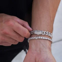 12mm Diamond Cuban + 5mm Tennis Bracelets Bundle - White Gold -Fashion Jewelry Discount Store 5mmtennisanddiamondCubanBraceletbundle3