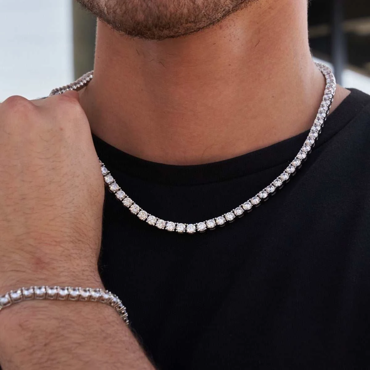 Diamond Tennis Necklaces + Bracelet Bundle In White Gold- 5mm 2 Diamond Tennis Necklaces + Bracelet Bundle In White Gold- 5mm - Image 2