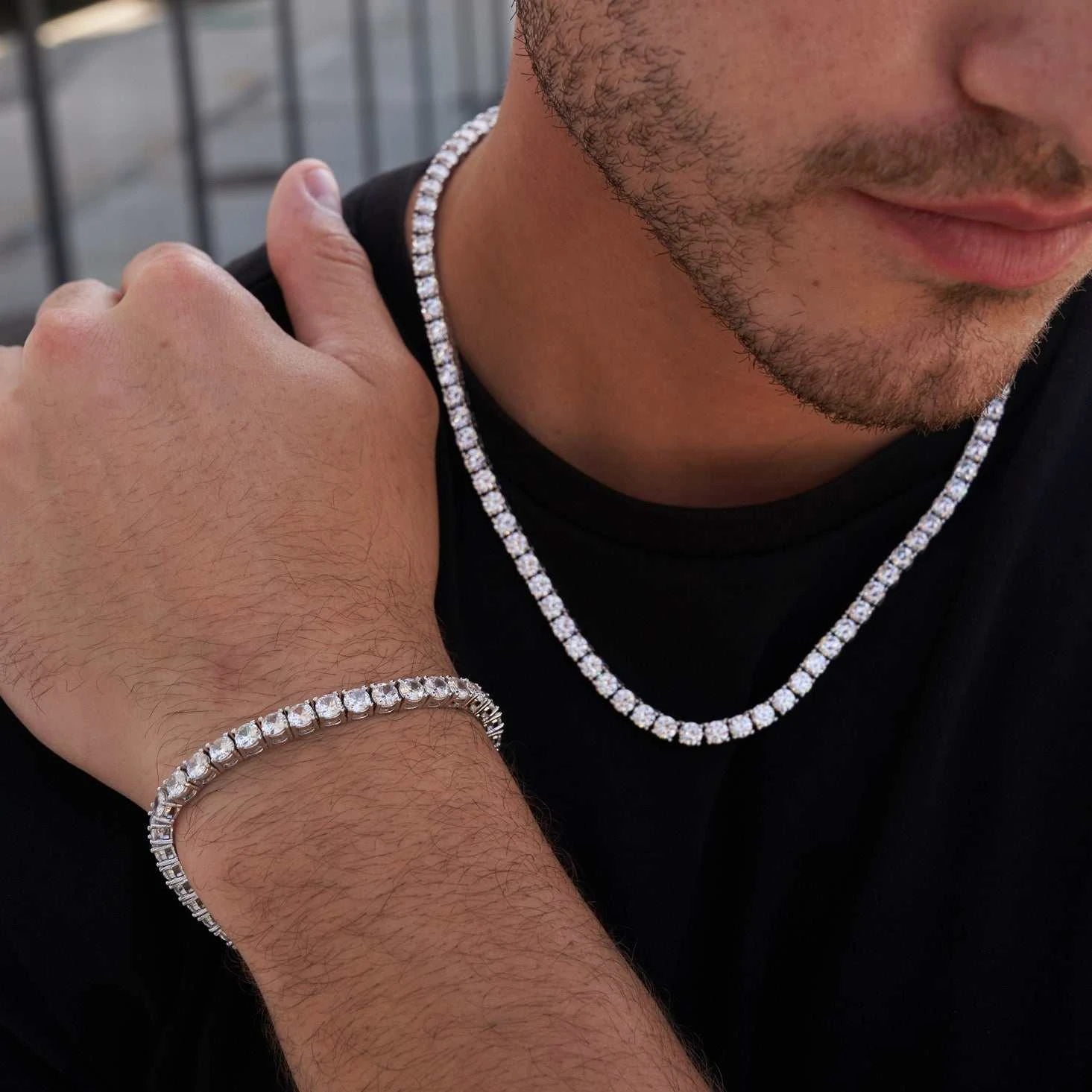 Diamond Tennis Necklaces + Bracelet Bundle In White Gold- 5mm 1 Diamond Tennis Necklaces + Bracelet Bundle In White Gold- 5mm