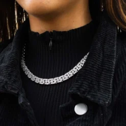 Baguette Chain Link Necklace In White Gold - 12mm