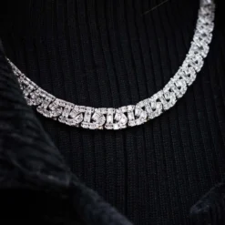 Baguette Chain Link Necklace In White Gold - 12mm -Fashion Jewelry Discount Store 606A1331