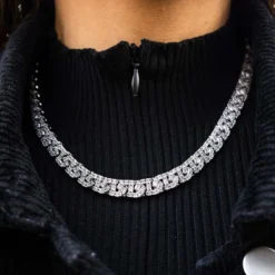 Baguette Chain Link Necklace In White Gold - 12mm -Fashion Jewelry Discount Store 606A1334