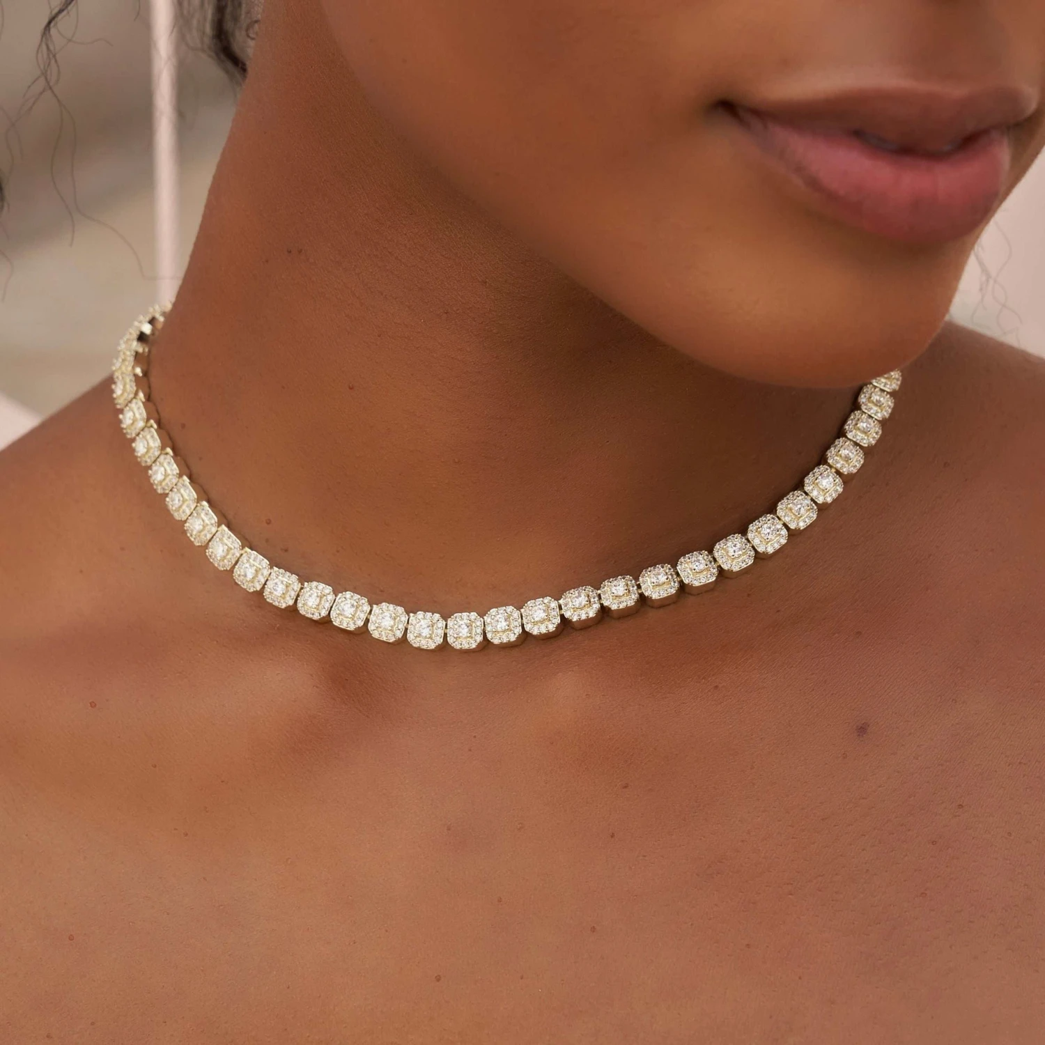 Micro Clustered Tennis Necklace + 8.5mm Iced Cuban Bracelet + Diamond Cross Hoop Earring Bundle In Yellow Gold 1 Micro Clustered Tennis Necklace + 8.5mm Iced Cuban Bracelet + Diamond Cross Hoop Earring Bundle In Yellow Gold