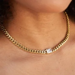 Emerald Cut Stone Miami Cuban Necklace - Gold 10 Emerald Cut Stone Miami Cuban Necklace - Gold -Fashion Jewelry Discount Store 6MMMiamiCubanw EmeraldCutStoneNecklace10