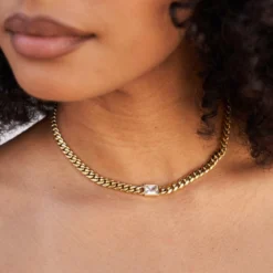 Emerald Cut Stone Miami Cuban Necklace - Gold 11 Emerald Cut Stone Miami Cuban Necklace - Gold -Fashion Jewelry Discount Store 6MMMiamiCubanw EmeraldCutStoneNecklace11
