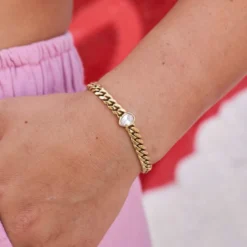 Pear Cut Stone Miami Cuban Bracelet - Gold