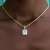 Solid Gold Princess Cut Halo Pendant