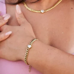 Pear Cut Stone Miami Cuban Bracelet - Gold -Fashion Jewelry Discount Store 6mmMiamicubanChainwithpearcutstone 6mmMiamiCubanBraceletwithpearcutstone