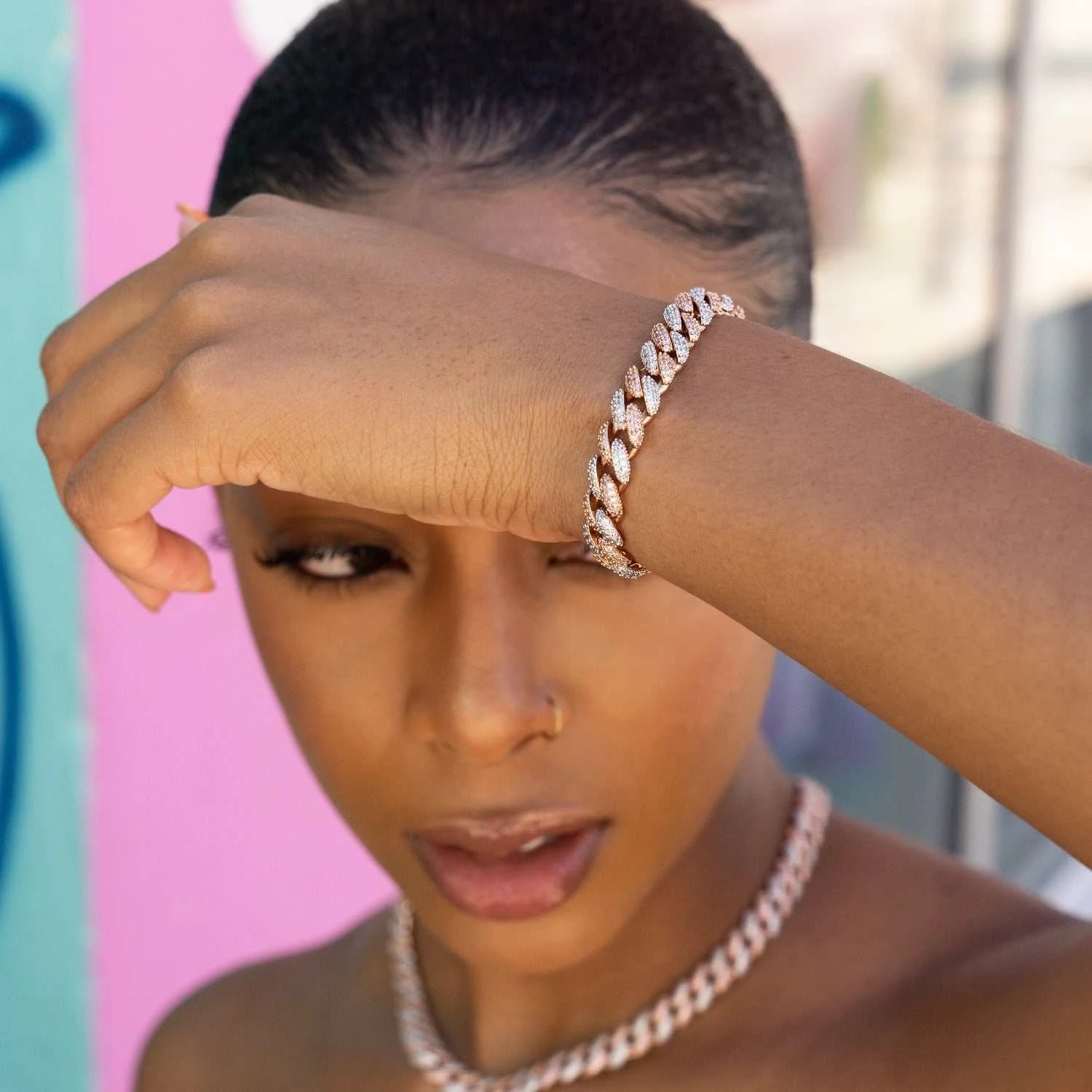 Two-Toned Iced Cuban Bracelet - 8.5mm 3 Two-Toned Iced Cuban Bracelet - 8.5mm - Image 3