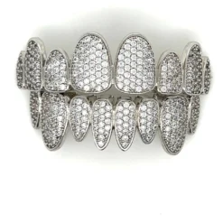 8 Tooth Standard Iced Grillz In White Gold