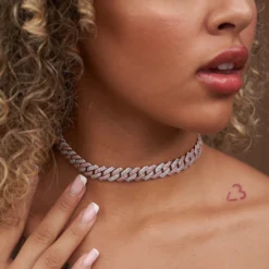 Diamond Cuban Prong Necklace In Rose/White Gold- 12MM