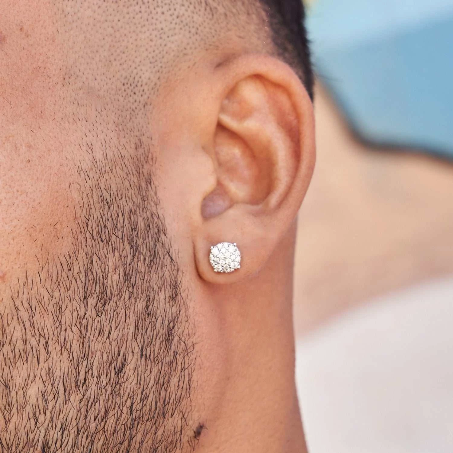 8mm Pave Set Stud Earrings In White Gold 2 8mm Pave Set Stud Earrings In White Gold - Image 2