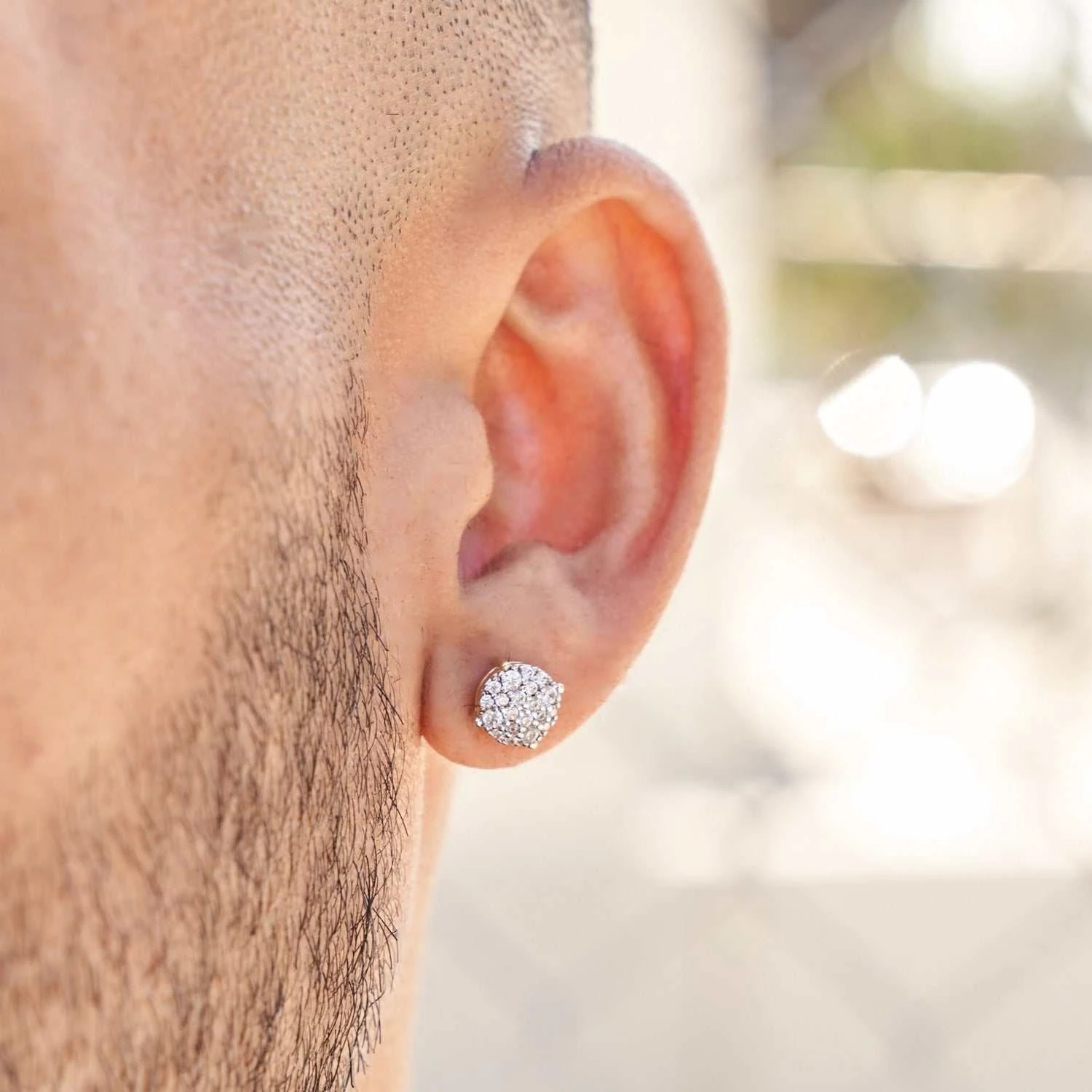 8mm Pave Set Stud Earrings In Yellow Gold 2 8mm Pave Set Stud Earrings In Yellow Gold - Image 2