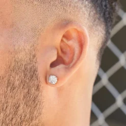 8mm Pave Set Stud Earrings In Yellow Gold