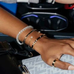 Open Cuff Bracelet With Round Cut Stones - Yellow Gold -Fashion Jewelry Discount Store A2A8F0B1 4D3B 4E49 B0EE BE18F96C911A