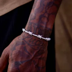 Iced Barbed Wire Bracelet In White Gold