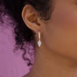 Iced Arrow Head Drop Hoop Huggie Earring - Yellow Gold -Fashion Jewelry Discount Store A33B6255