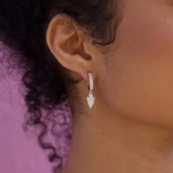 Iced Arrow Head Drop Hoop Huggie Earring - Yellow Gold