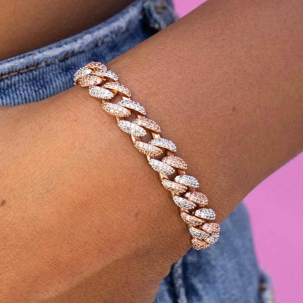 Two-Toned Iced Cuban Bracelet - 8.5mm 2 Two-Toned Iced Cuban Bracelet - 8.5mm - Image 2