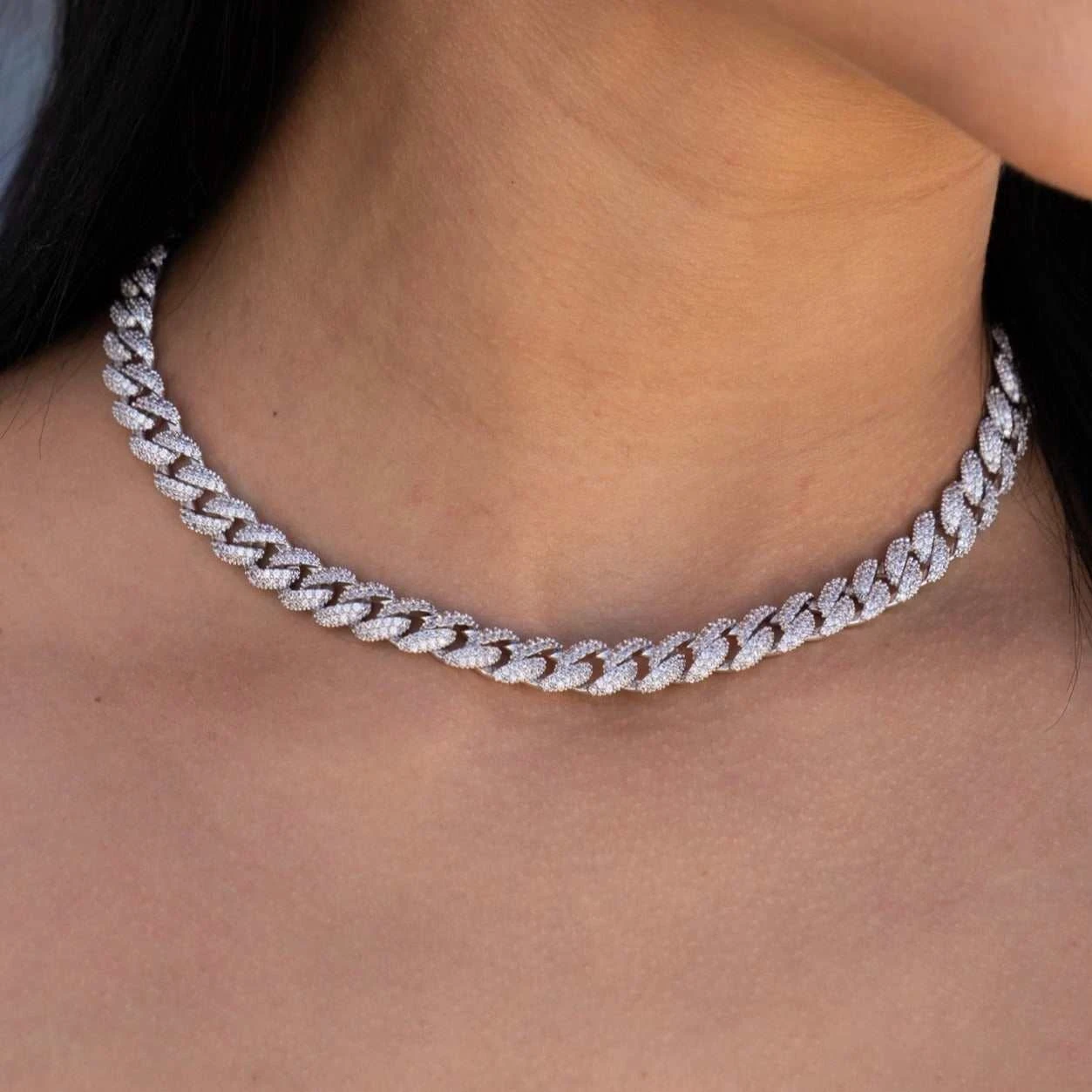 Iced Cuban Necklace In White Gold - 8.5mm 3 Iced Cuban Necklace In White Gold - 8.5mm - Image 3