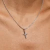 Solid White Gold Micro Diamond Cross