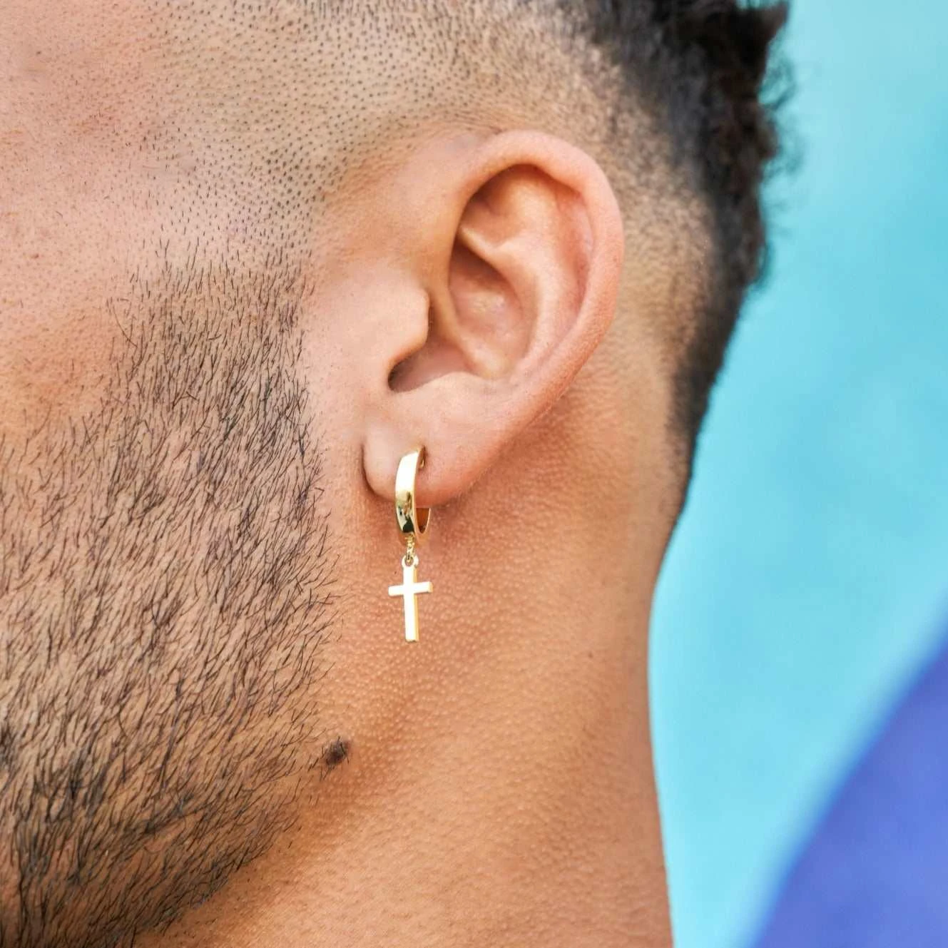 Polished Cross Round Huggie Earrings In Yellow Gold 2 Polished Cross Round Huggie Earrings In Yellow Gold - Image 2