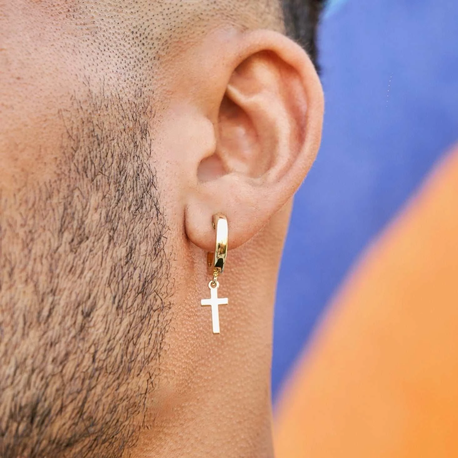 Polished Cross Round Huggie Earrings In Yellow Gold 1 Polished Cross Round Huggie Earrings In Yellow Gold