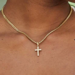 Micro Diamond Cross In Yellow Gold