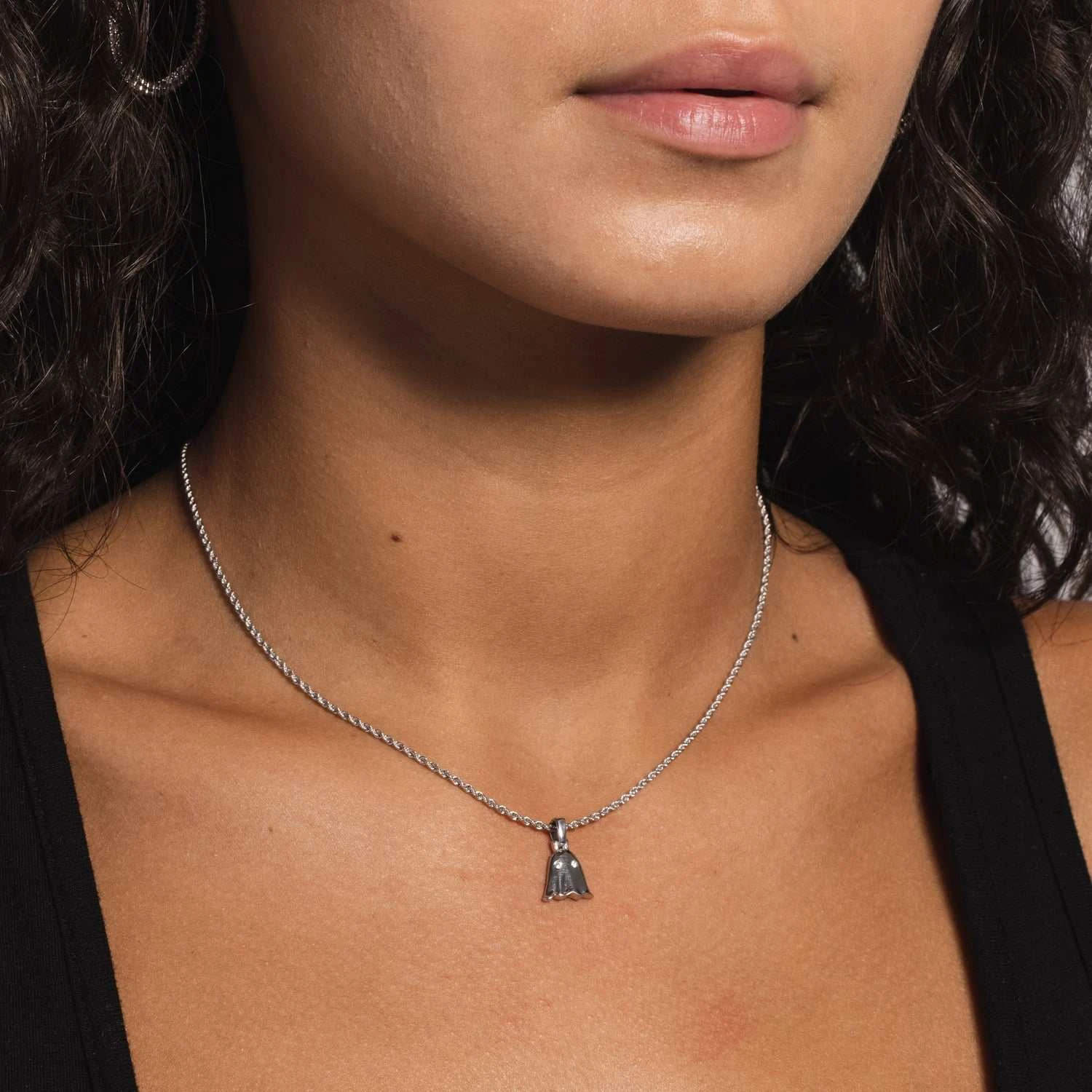 Solid White Gold Micro Ghost Pendant 2 Solid White Gold Micro Ghost Pendant - Image 2
